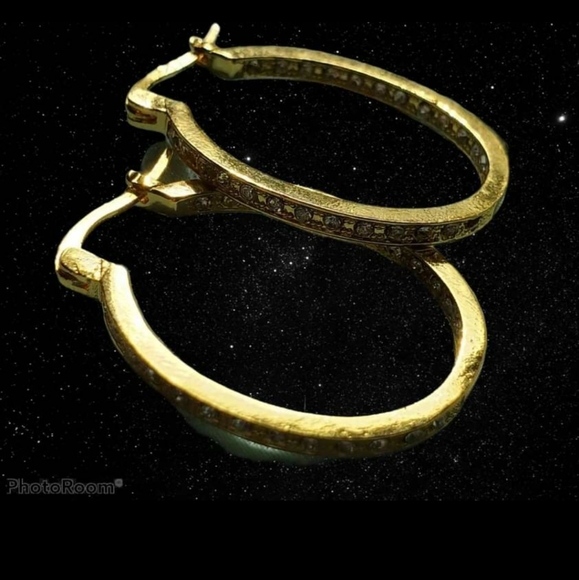 3/$15 Gold Toned white Rhinstone  Hoop Earings - Picture 4 of 5